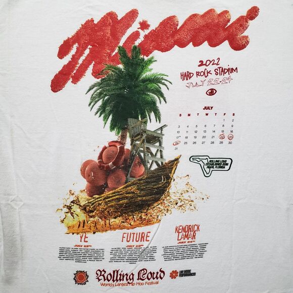 Rolling Loud 2022 Miami Sz Large Mens White Officially Licensed Concert T-Shirt - Picture 2 of 7